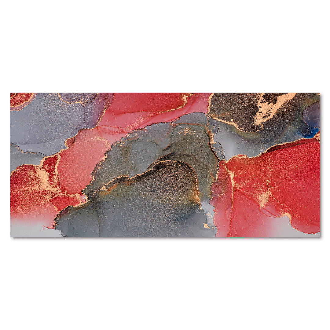 " Grey And Red Luxury Abstract Fluid Art " East Urban Home 