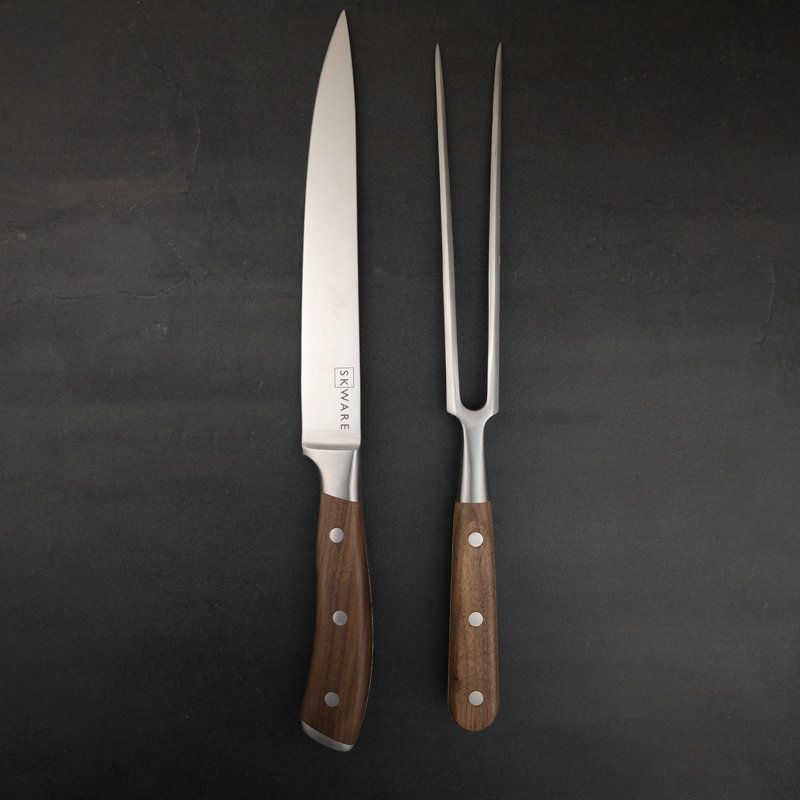SKWARE 2pc Carving Knife Set, German Steel, Walnut Handles + Gift Box