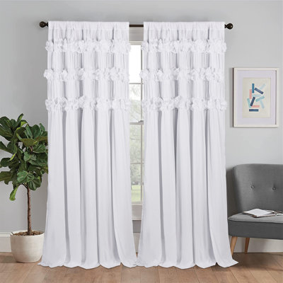 Rideaux occultants décoratifs avec volants faits à la main, fleurs et papillons, rideaux isolants et isolants 54 po x 84 po