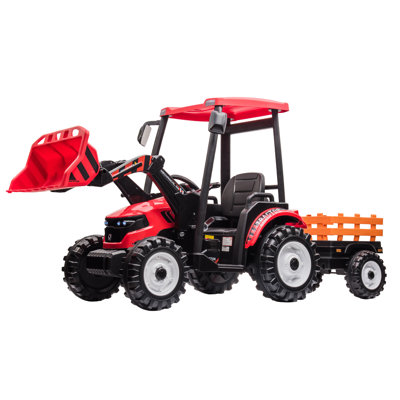 AMERLIFE 24V Ride on Tractor for Kids with Trailer & Front Loader, 3-in-1 Electric Construction Vehicle, Dual Motors, All-Terrain Wheels, MP3/USB/Blue