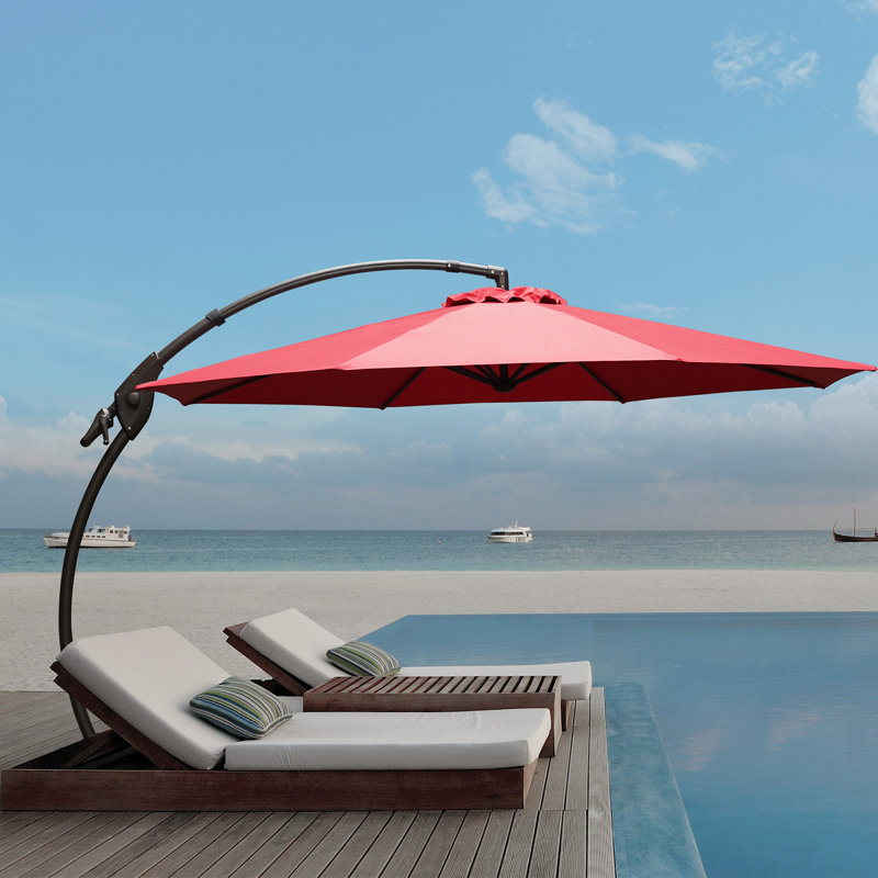 Parasol excentré en aluminium pour porte-à-faux Furio, Rouge, 130" W x 130" D