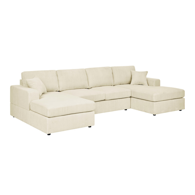 Canapé modulaire à 4 places en velours côtelé Corduroy, structure en bois d'ingénierie, conception épurée et configuration en U pour socialiser 3 pièces 4, accoudoirs carrés, housses amovibles à profil bas Entretien facile