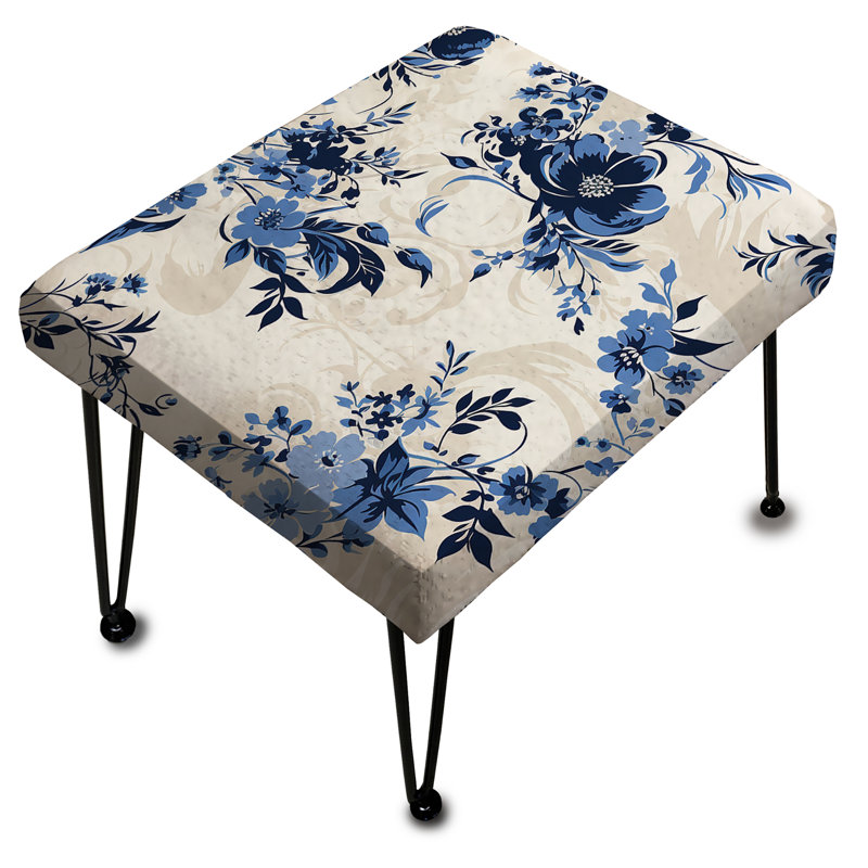 Cobalt Blue Cameo Silhouettes Ii Victorian Pattern - Floral Rectangle Ottoman