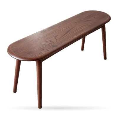 39.4'' Rounded-End Solid Oak Bench with Splayed Legs, Backless Dining or End-of-Bed Bench in Walnut