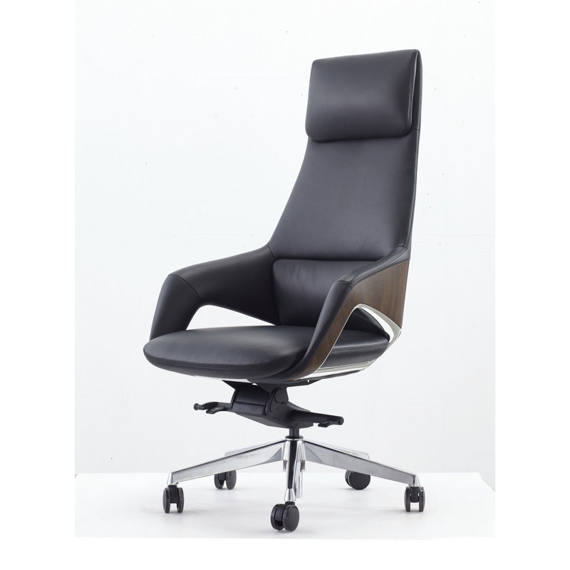 Fauteuil de bureau inclinable Akon, hauteur réglable, pivotant, cuir lux, Noir