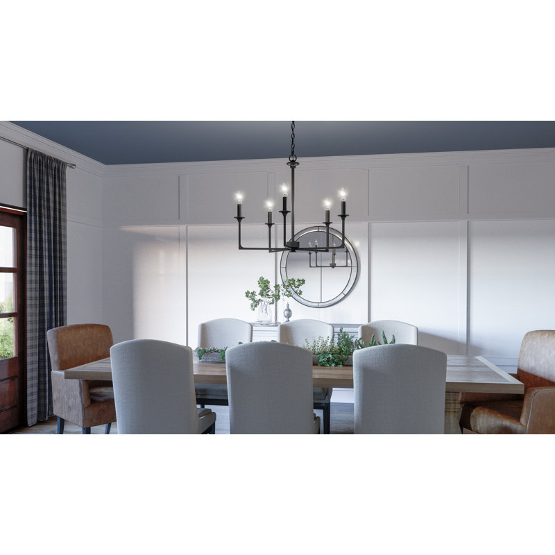 Nahjay 5 - Light Steel Dimmable Chandelier, Matte Black
