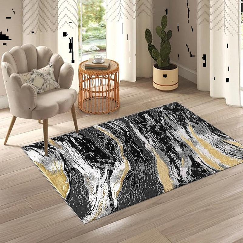 Abstract Flatweave Shag Area Rug, Rectangle 60 x 110 cm