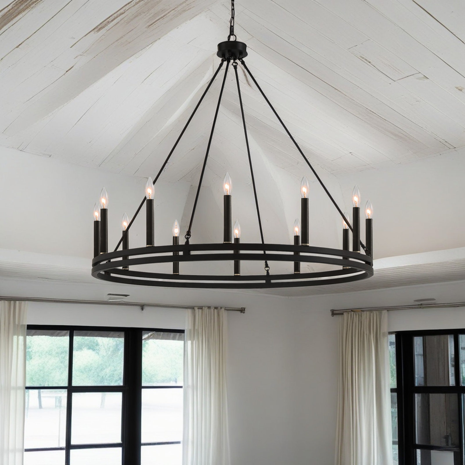 Madalyn 12-Light Chandelier, Classic Black/Champagne Brass