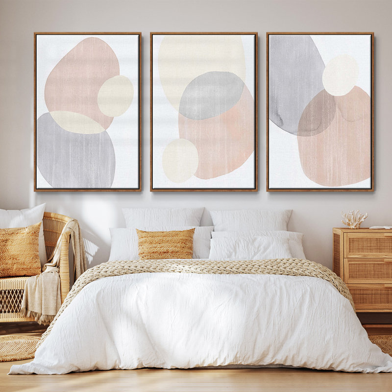 Pastel Shifting Spheres I, ensemble de 3 toiles encadrées sur toile, Noyer, H 36 po x l 72 po