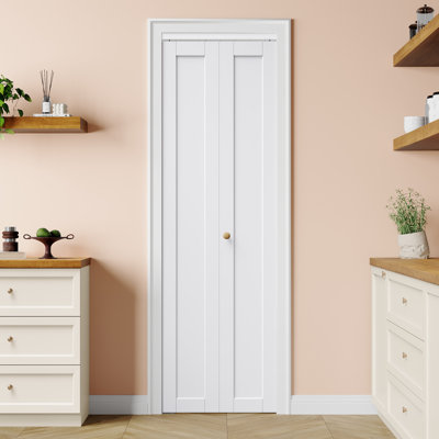Portes de placard pliantes 36 po x 80 po, apprêtées blanches, 1 panneau, en bois massif et bois d'ingénierie, porte intérieure pliante, peignable, imperméable et durable, avec trousse de quincaillerie d'installation (idéale pour placard, garde-manger, buanderie, salon et salle de bain)