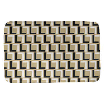 Geometric Memory Foam Bath Rug – Capelle Collection, Non-Slip Backing, Black/Gold Pattern