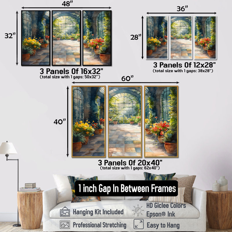Fleurs jaunes et jaunes en fleurs - Ensemble de décorations murales fleurs, Toile avec cadre flottant or