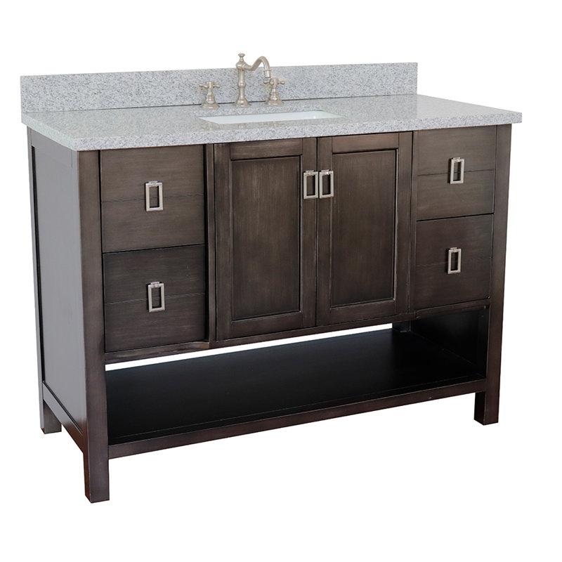Ensemble de meuble-lavabo simple 49 po Wilhoit, Brun argenté / granit gris