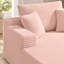Chaise longue moderne en velours côtelé rose pâle pour chambre et salon, avec rembourrage en mousse et 3 coussins.