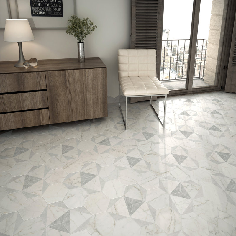 Classico Carrara 7" x 8" Porcelain Marble Look Wall & Floor Tile
