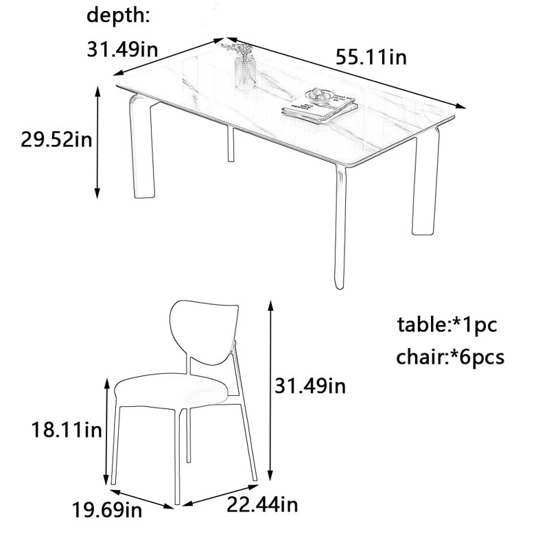 Ensemble de table et chaises Art Rock, H 29,52 po x L 55,11 po x l 31,49 po