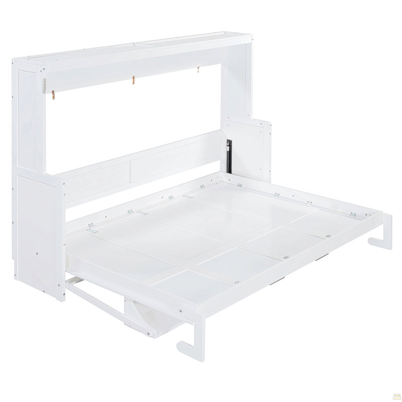 Grand lit escamotable avec élévateur hydraulique, Blanc, Grand lit