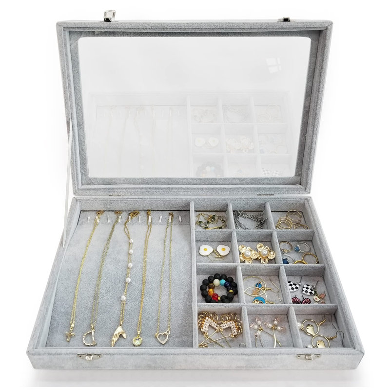 Boîte à bijoux avec verre transparent (gris)