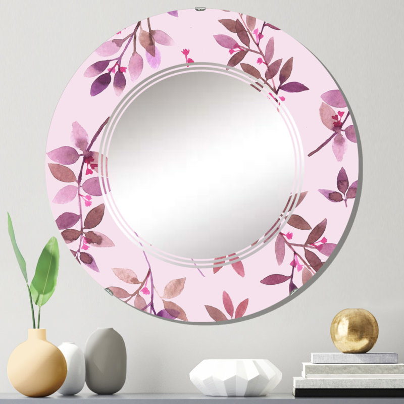 Branches florales sur rose - miroir mural traditionnel, 24 po x 24 po