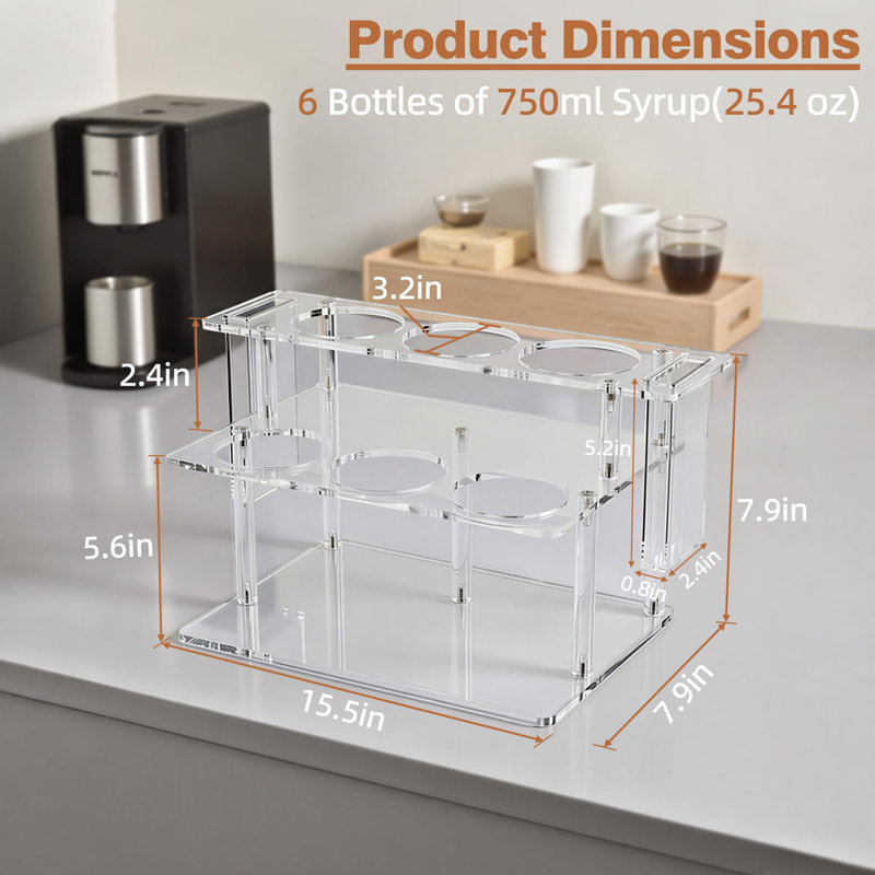 Support à vin, support de comptoir pour 6 bouteilles avec porte-paille latéral, 2 niveaux, (transparent)