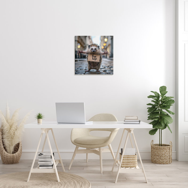 «Free Hugs Hedgehog», art mural sur toile par RB, H 24 po x l 24 po