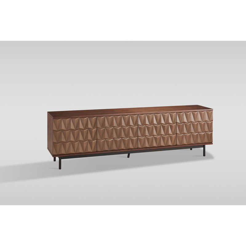 Annie 78.75″ Walnut Media Console — Push-to-open Doors, Black Metal Legs