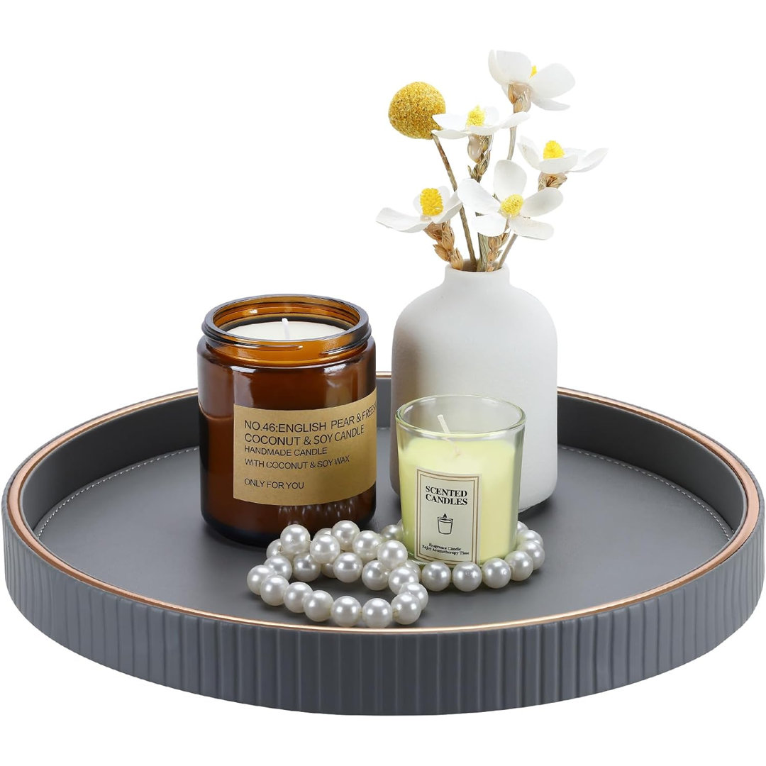 30cm PU Leather Serving Tray, Tabletop Perfume Decor Tray