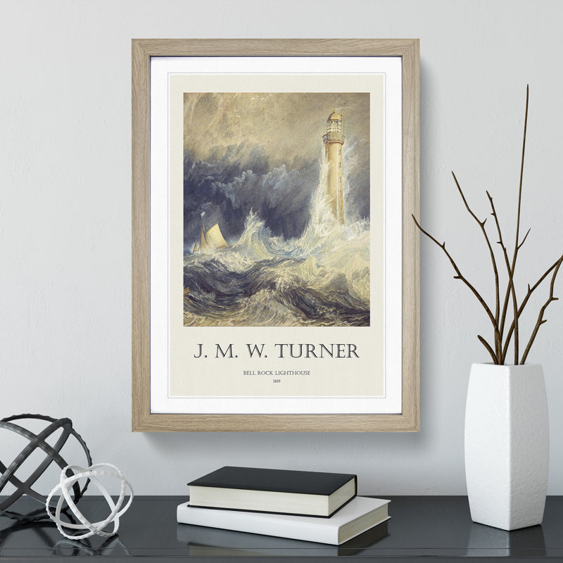 Bell Rock Lighthouse by Joseph-Mallord William Turner - Picture Frame Art Prints, 36cm H x 27cm W x 2cm D, Oak