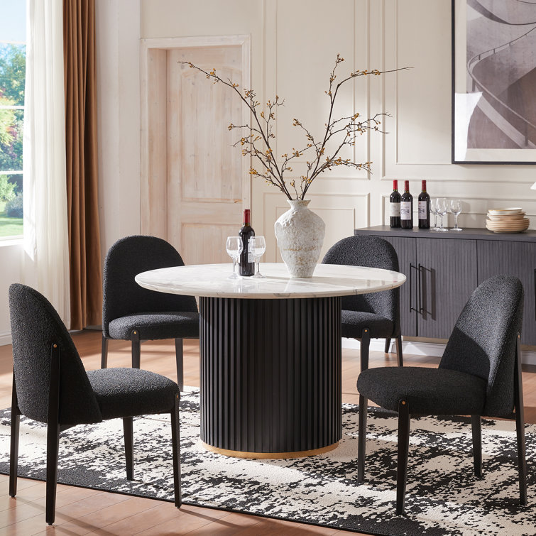 5-Pieces Pedestal Dining Set With Faux Marble Table Top