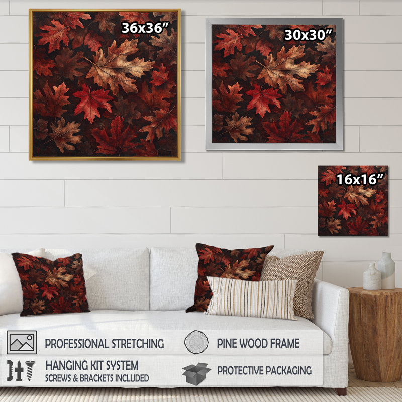 «Red Falling Maple Leaves II», art mural grandes feuilles, Reproduction encadrée d'une seule photo, H 16 po x l 16 po, Blanc