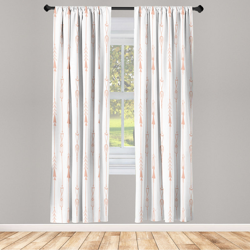 Microfiber Arrow Semi-Sheer Rod Pocket Curtain Panels, 28" W x 95" L, Turquoise/Pink