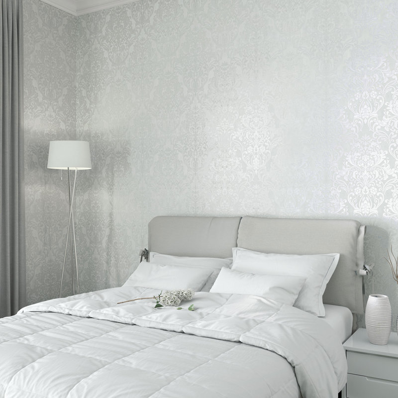 Surrey 10.05cm x 53cm Textured Metallic Finish Wallpaper Roll, White