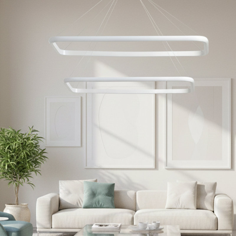 Modern Interlocking Geometric Tiered Integrated LED Chandelier, 4500 Kelvins, White