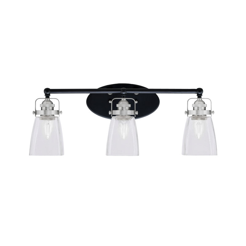 Barre d'éclairage de salle de bain 3 lumières avec verre carré transparent Easton, Noir mat/nickel brossé