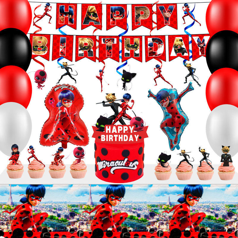 Articles de décoration de fête de coccinelle miraculeuse, ensemble de décorations d'anniversaire de coccinelle miraculeuse