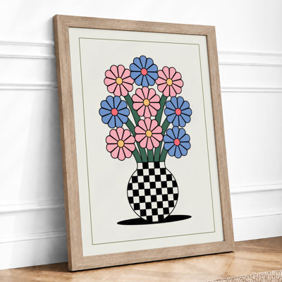Checkered Bloom Mid-Century - Framed Print