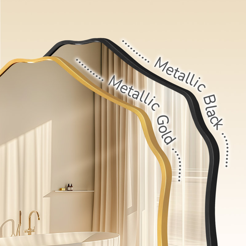  Scalloped Wall Mirror with Metal Frame – Decorative Vanity Mirror for Bathroom, Entryway & Living Room, BLACK, 32"x36"