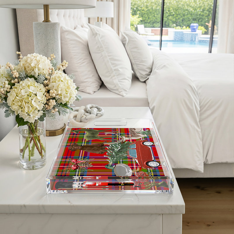 Ultimate Christmas Plaid Acrylic Rectangle Decorative Tray, 12.5"W x 7.75"D x 2"H, Red/Green Plaid