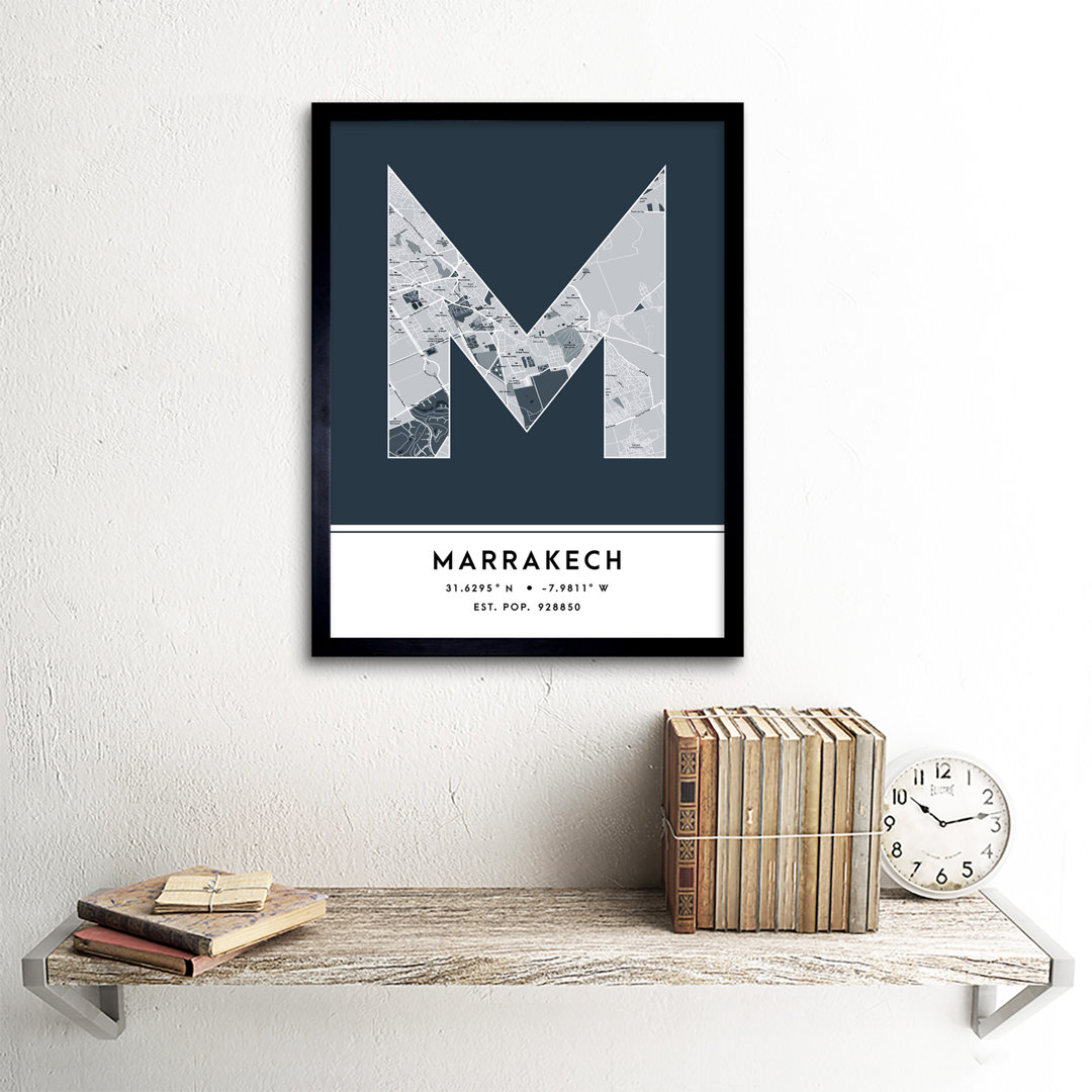 Marrakech City Map Marrakech Navy by Wee Blue Coo - Single Picture Frame Typography