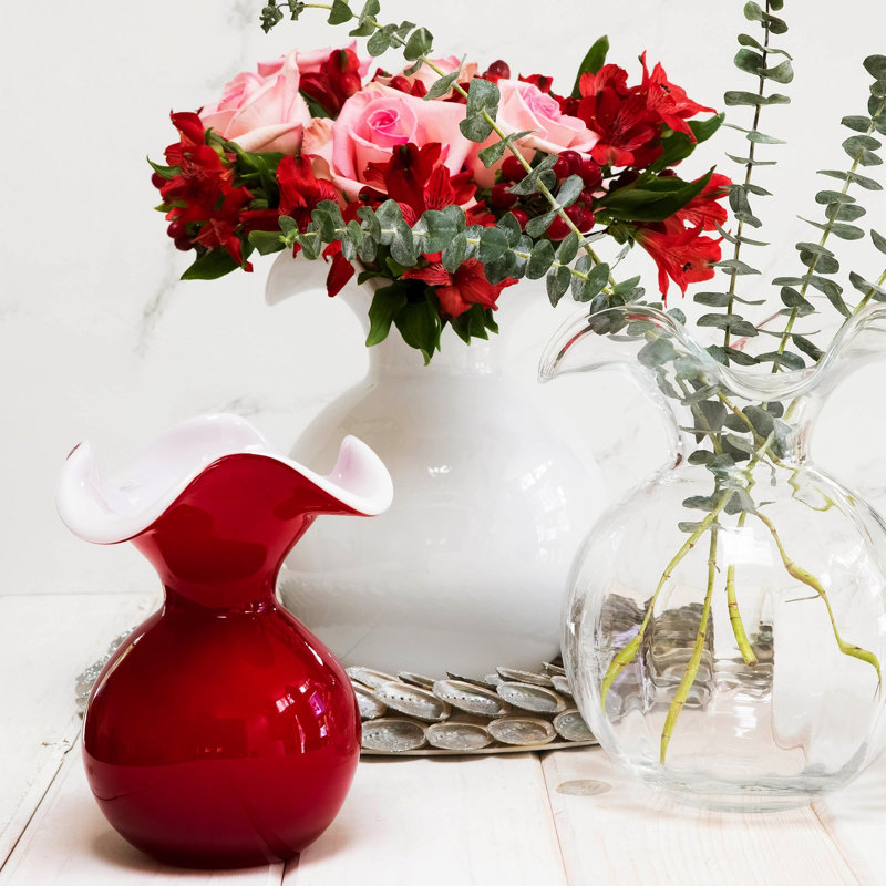 Vase de table en verre Hibiscus, Hauteur totale - 12 po, Blanc