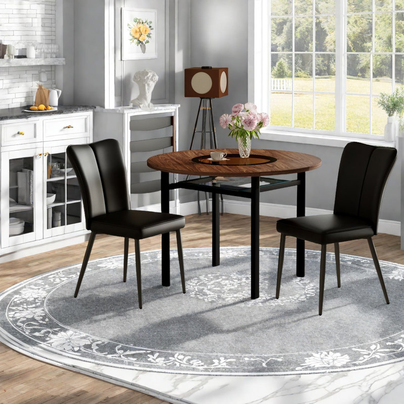 Ensembles de table de salle à manger modernes avec chaises en cuir et en cuir synthétique, grain de bois brun pour la cuisine et la maison