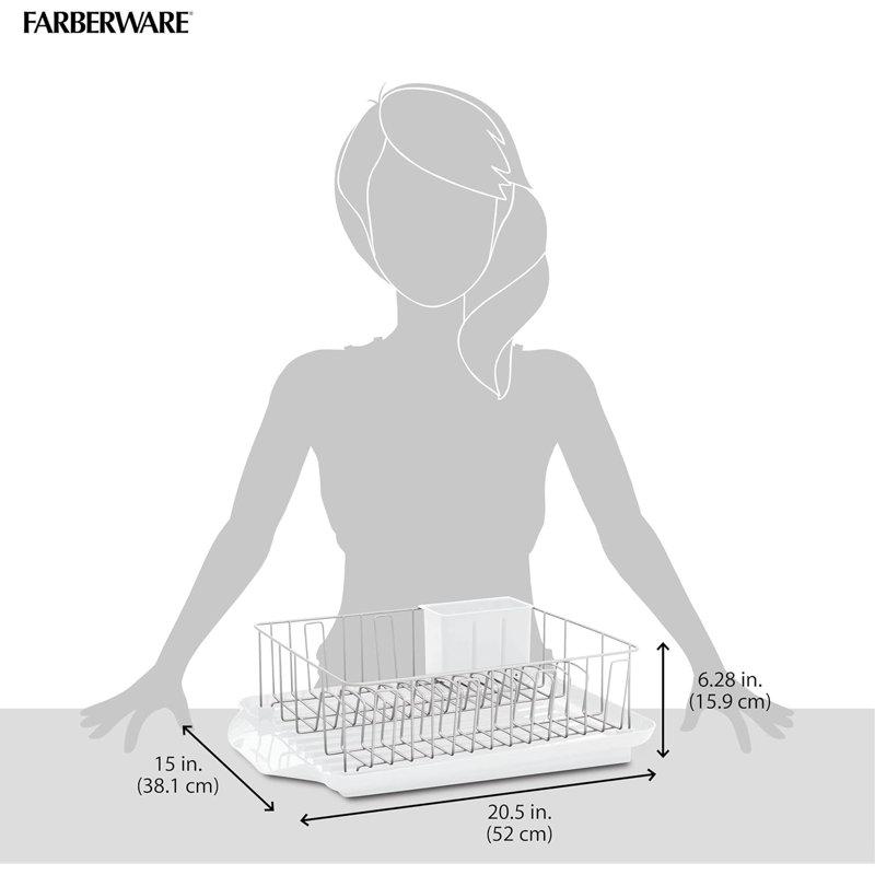 Classic Large Rust Resistant Full Dishrack With Removable 3 Compartment Flatware Caddy, Andlged Drain Board, 3-Piece, White