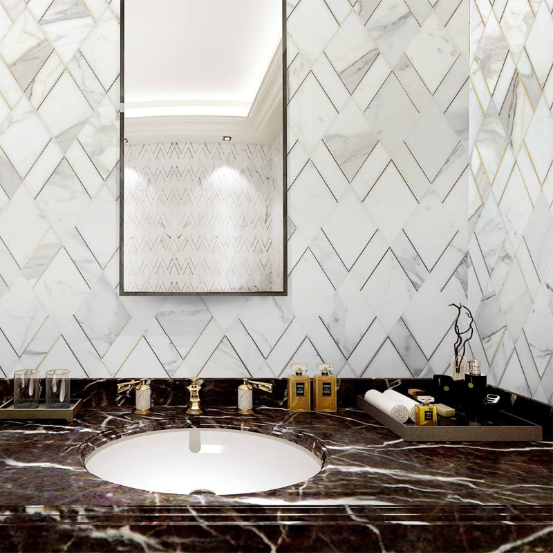 Enver Calacatta Polished And Brass Mosaic