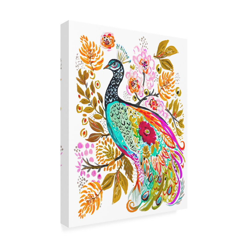 Doux paon sur toile, L 24 po x H 32 po x P 2 po