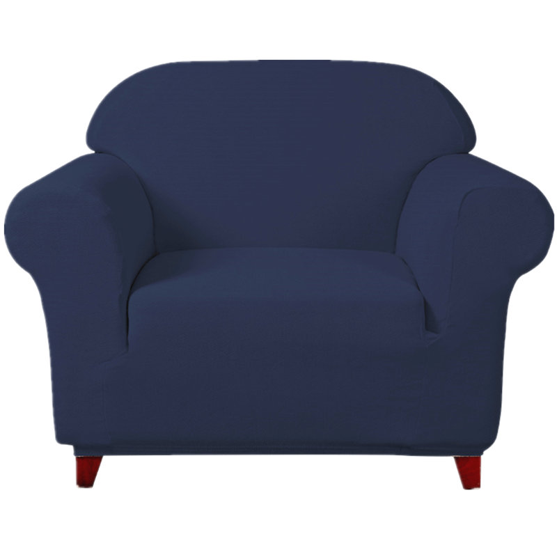 Housse pour fauteuil à coussins carrés / rectangulaires ultra doux en tissu extensible, Bleu foncé