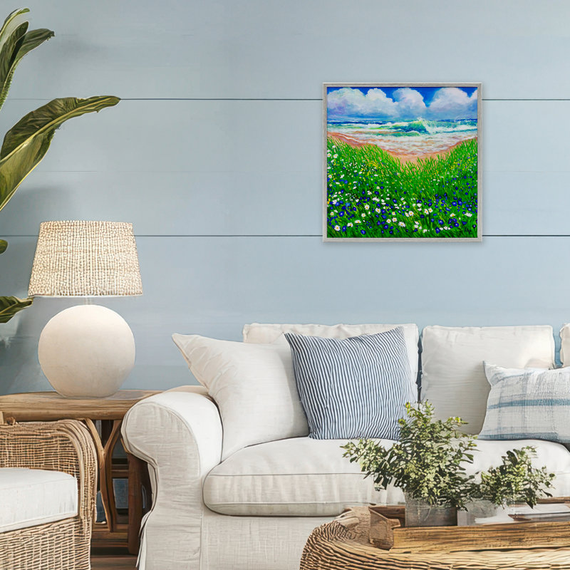 Giclée encadrée par Summer Wind Beach Flowers, conception par Lee Ann Zirbes, H 17 po x l 17 po, Estampe numérique Farmhouse