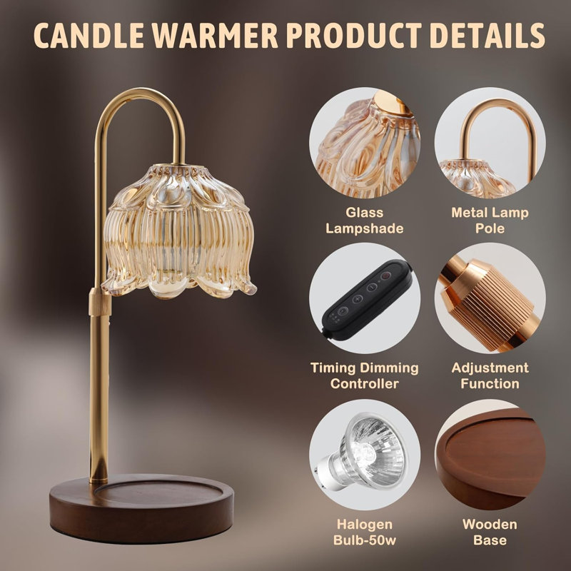 Lampe chauffe-bougie parfumée avec 2 ampoules, minuterie et variateur pour la décoration intérieure