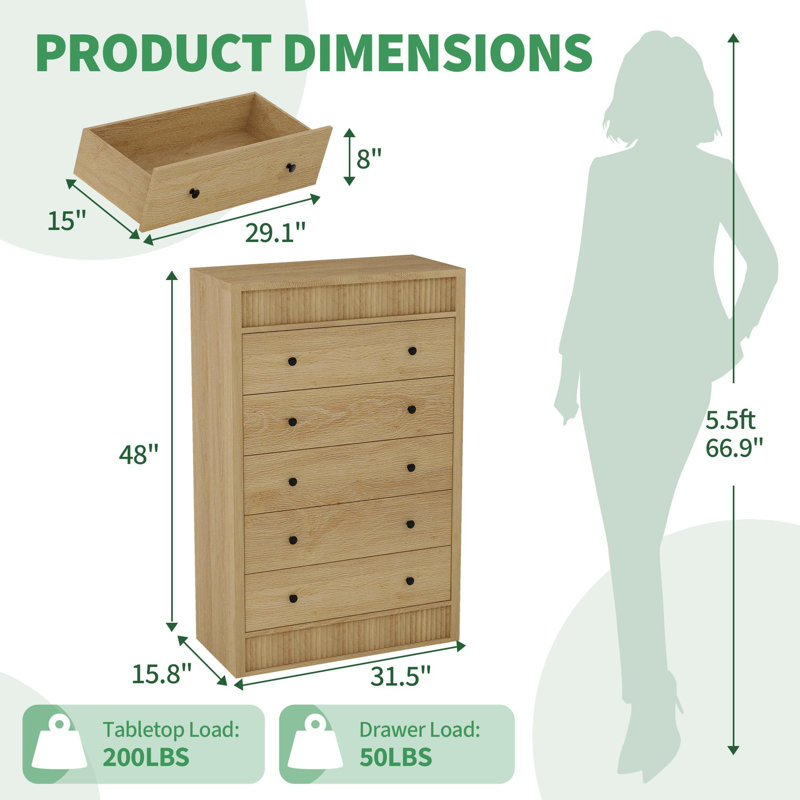 Commode à tiroirs pour chambre à coucher, commode cannelée, armoire de rangement moderne en bois, Jaune