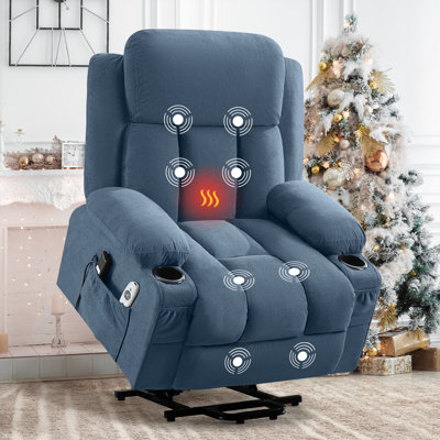 Power Lift Recliner Chair with Heat and Massage Electric Fabric Recliner Chair for Elderly with Side Pocket, USB Charge Port, Remote Control for Living Room