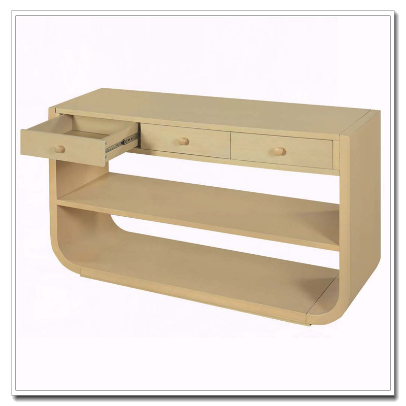 Console moderne avec 3 tiroirs à fermeture en douceur et 2 tablettes ouvertes, Naturel